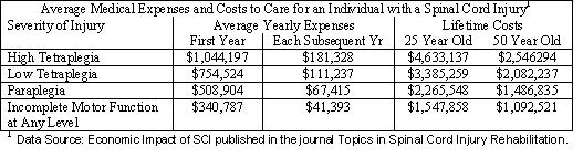 Spinal Cord Injuries and the cost of care